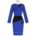 Kate Kasin Mujeres Contraste Colores Hips-Wrapped Bodycon Wear to Work Vestido de manga larga lápiz KK000399-2